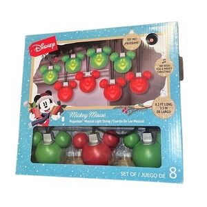 Disney‎ Christmas Mickey Mouse Projection 8 Musical Light String 8.2 ft Long New
